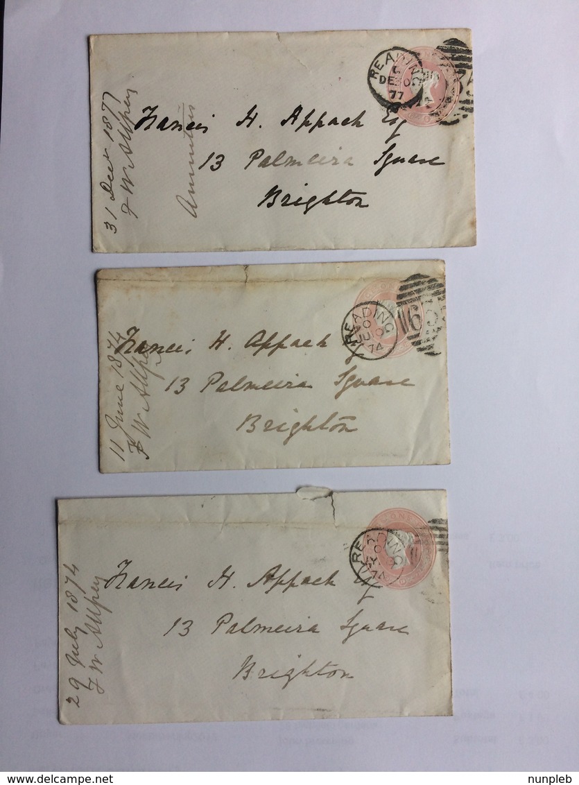 GB Victoria Penny Pink Prepaid Cover X 3 1874-77 Reading Duplex To Brighton - Covers & Documents