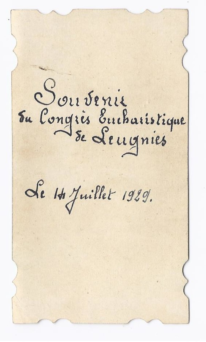 Santini, Image Pieuse, Holy Card LE BON PASTEUR - SOUVENIR DU CONGRES EUCHARISTIQUE DE LEUGNIES LE 14 JUILLET 1929 - Godsdienst & Esoterisme