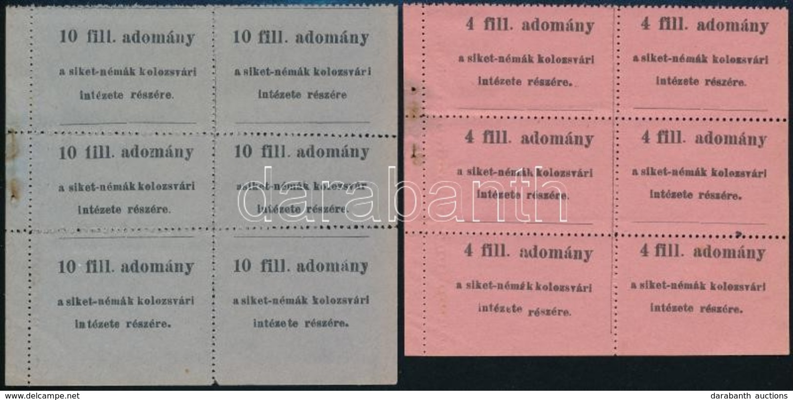 1930-1940 Adománybélyeg-pár A Siket-némák Kolozsvári Intézete Részére 2 Db Hatostömb - Ohne Zuordnung