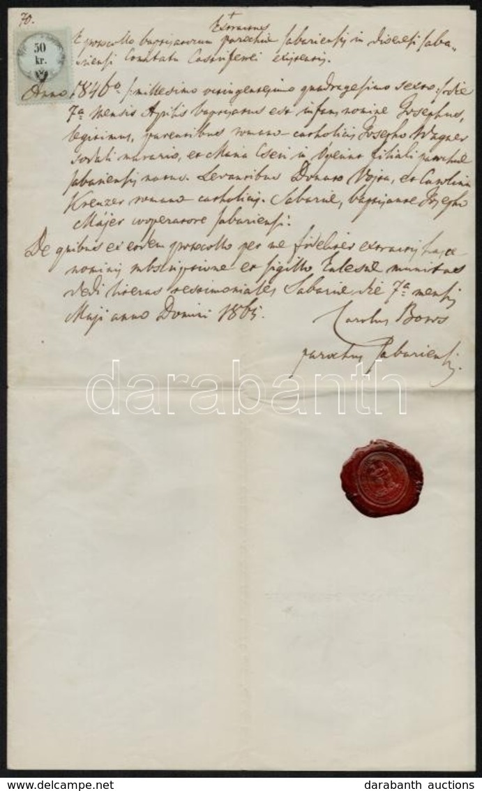 1846 Szombathely, Keresztelési Anyakönyvi Kivonat, Viaszpecséttel, 50kr Okmánybélyeggel - Zonder Classificatie