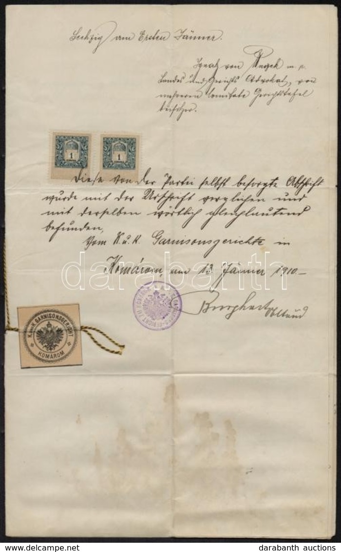 1910 Komárom, K. U. K. Garnisonsgericht Katonai Irat Okmánybélyeggel - Unclassified