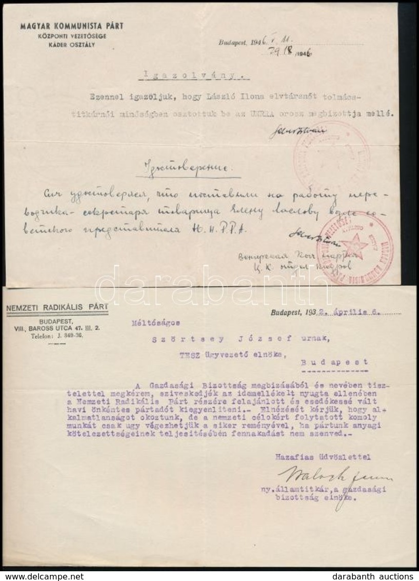 1932-1948 4 Db Párt Irat (Nemzeti Radikális Párt, Magyar Kommunista Párt, Szociáldemokrata Párt) - Unclassified