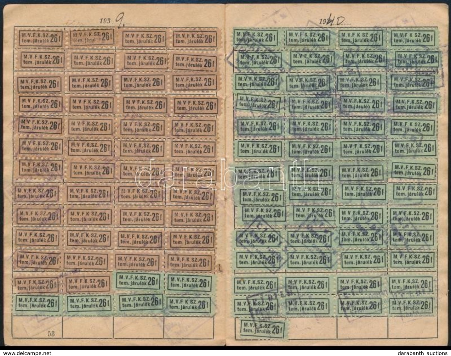 Cca 1939 A Magyarországi Vas- és Fémmunkások Központi Szövetsége Temetkezési Segélyalap Tagsági Igazolványa 398 Db Tagsá - Unclassified