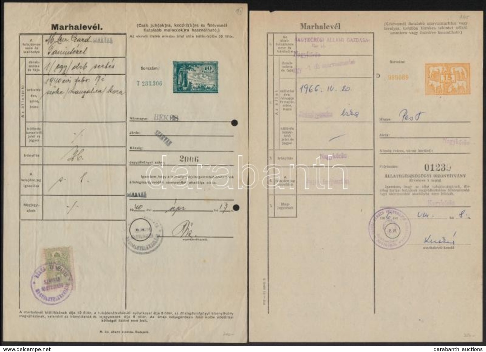 1940-1974 15 Db Marhalevél Okmánybélyegekkel - Unclassified