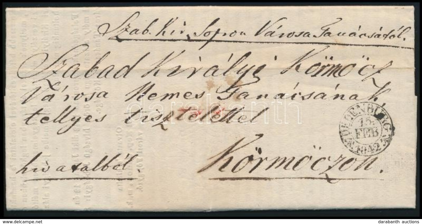 1842 Sopron Város Tanácsnak Körlevele Más Városi Törvényhatóságokhoz (jelen Esetben Körmöcbányának), Melyben A Tervezett - Zonder Classificatie
