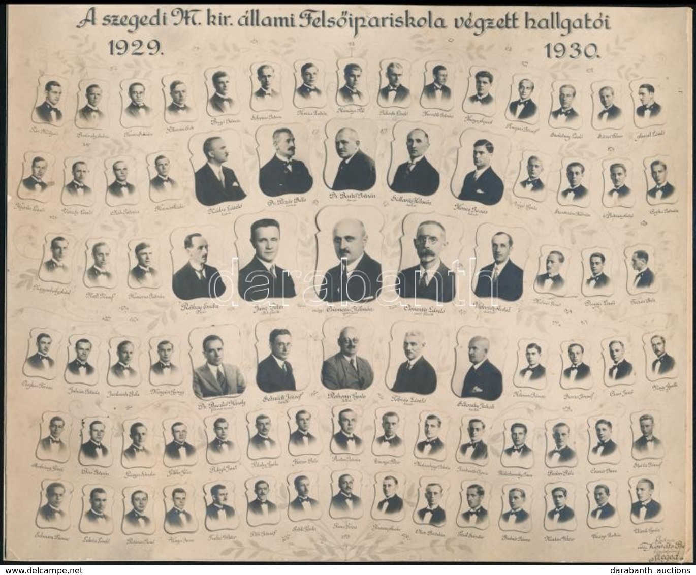 1930 Szeged, M. Kir. állami Felsőipariskola Tanárai és Végzős Tanulói, Kistabló Nevesített Portrékkal, 20,8x25,3 Cm - Other & Unclassified