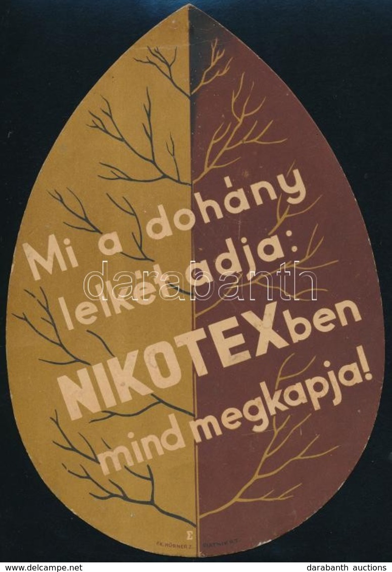 Cca 1930 Dohánylevél Formájú NIKOTEX Reklám, 23×16 Cm - Reclame