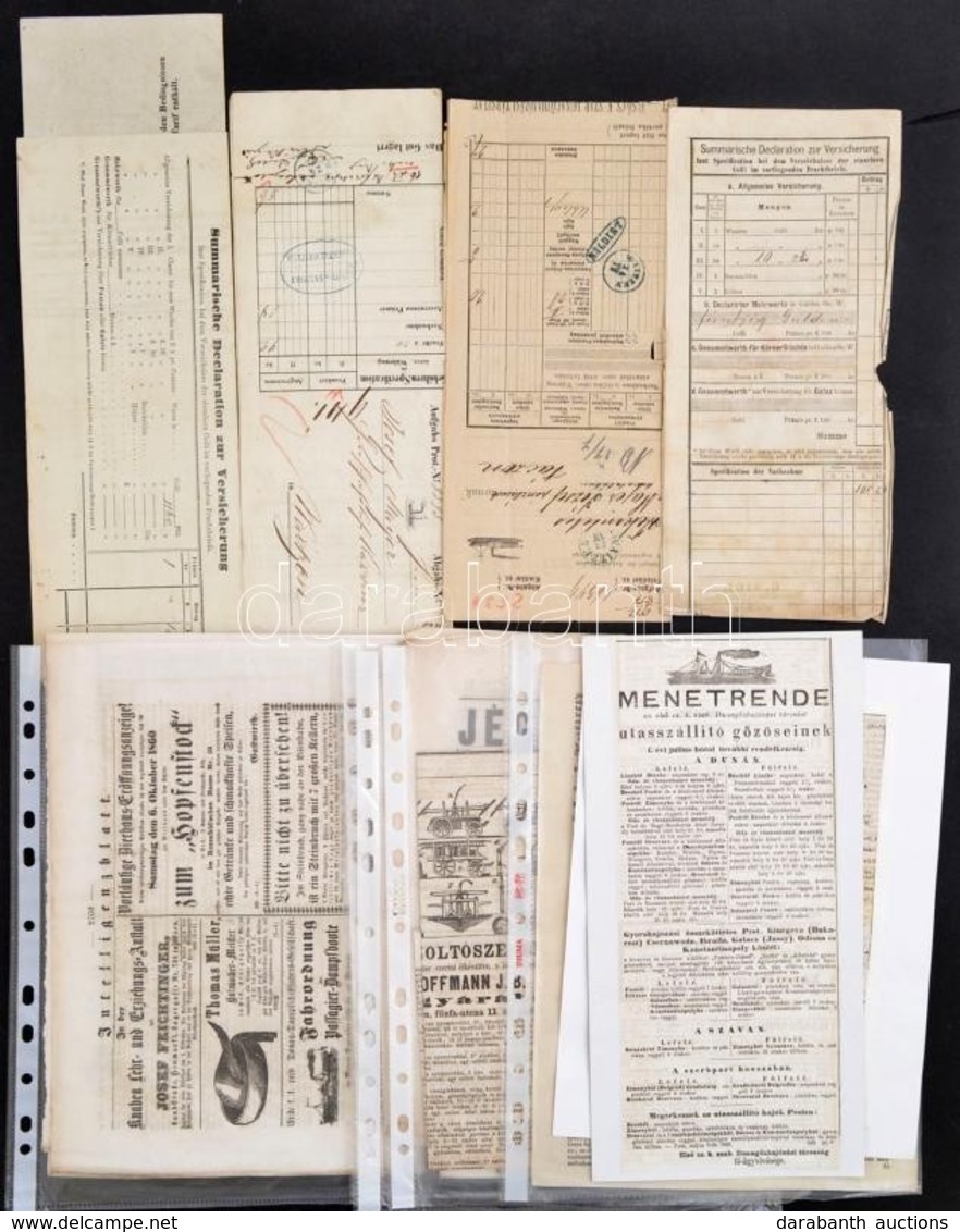 1840-1877 Hajózással Kapcsolatos Dokumentumok Gyűjteménye. DDSG Fuvarlevelek, Korabeli újsághirdetések, Hajómenetrendekk - Altri & Non Classificati