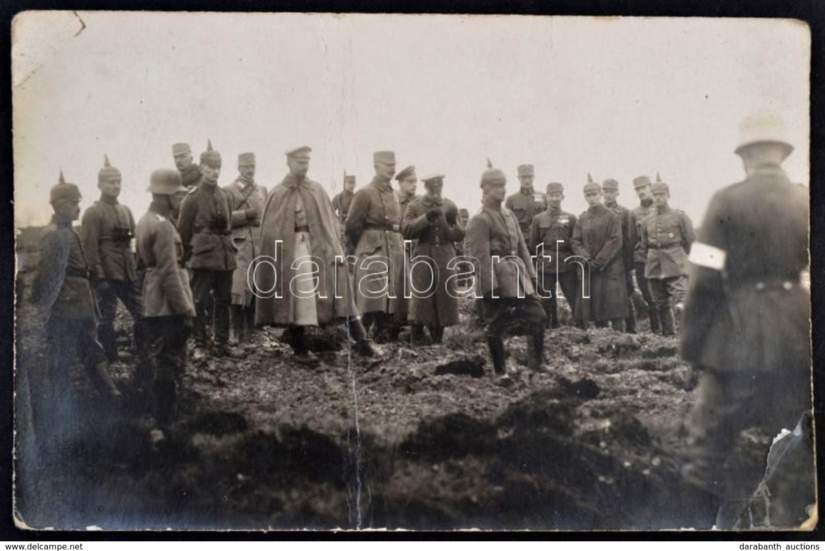 1918 Német Tábornokok Szemléje A Keleti Fronton, Fotó, Saroktöréssel, Gyűrődéssel, 9x14 Cm - Andere & Zonder Classificatie