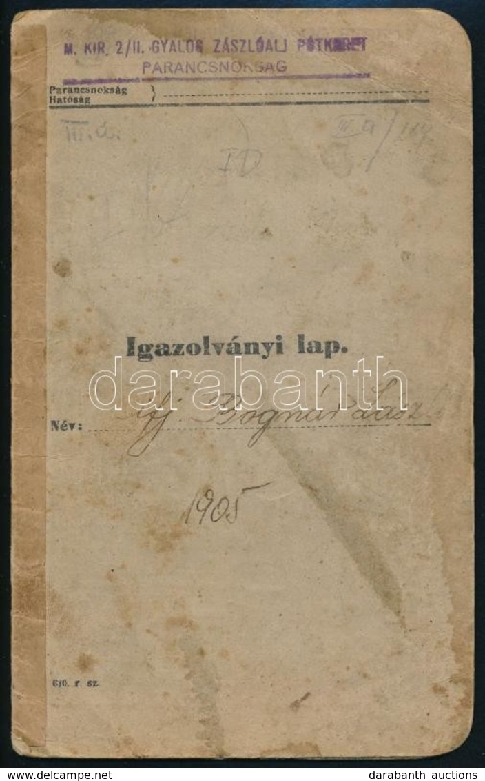 1939 Katonai Igazolványi Lap A M. Kir. 2/II. Gyalogos Zászlóalj Tartalékos Katonája Részére - Other & Unclassified