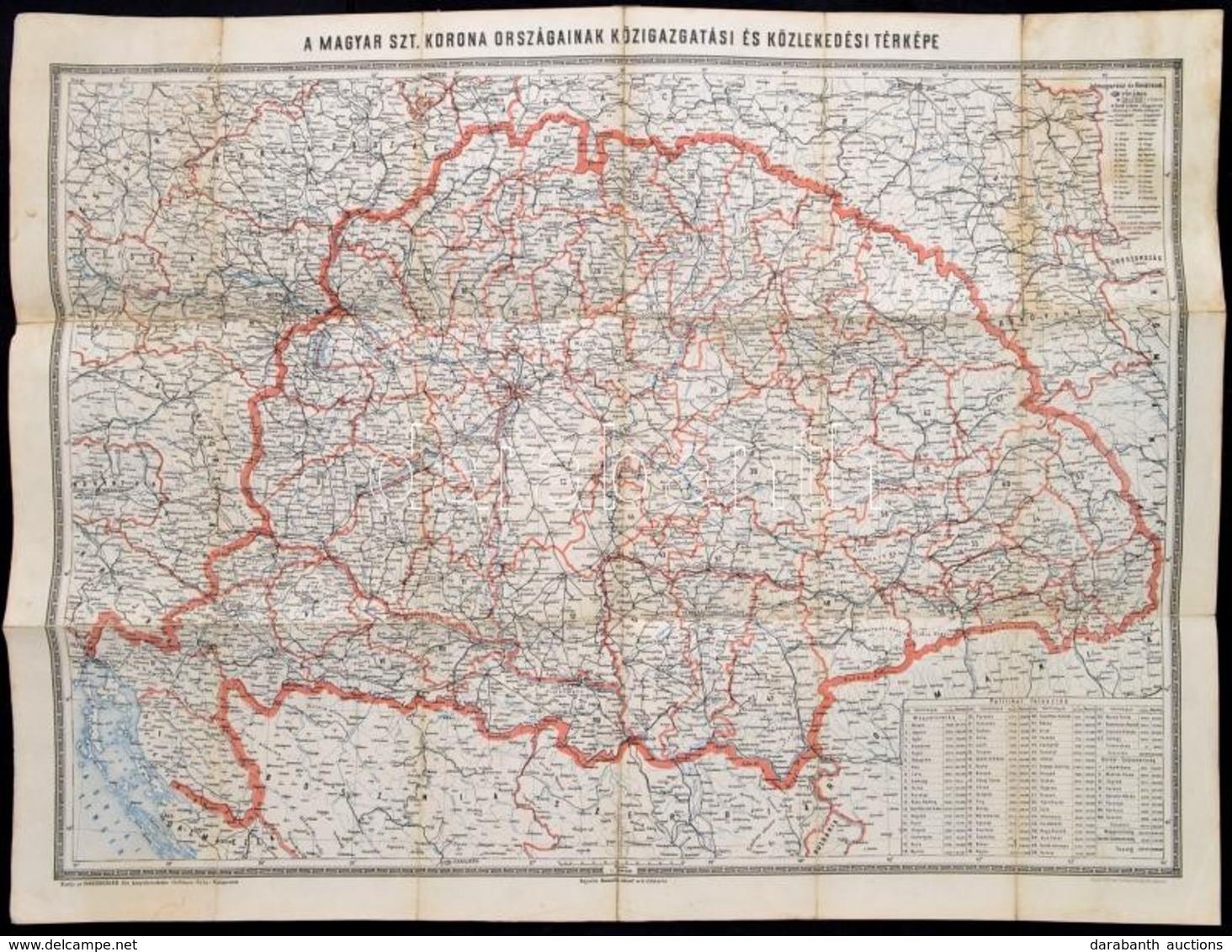 Cca 1910 A Magyar Szt. Korona Országainak Közigazgatási és Közlekedési Térképe, 1:1300.000. Rajzolta: Homolka József. Bp - Andere & Zonder Classificatie