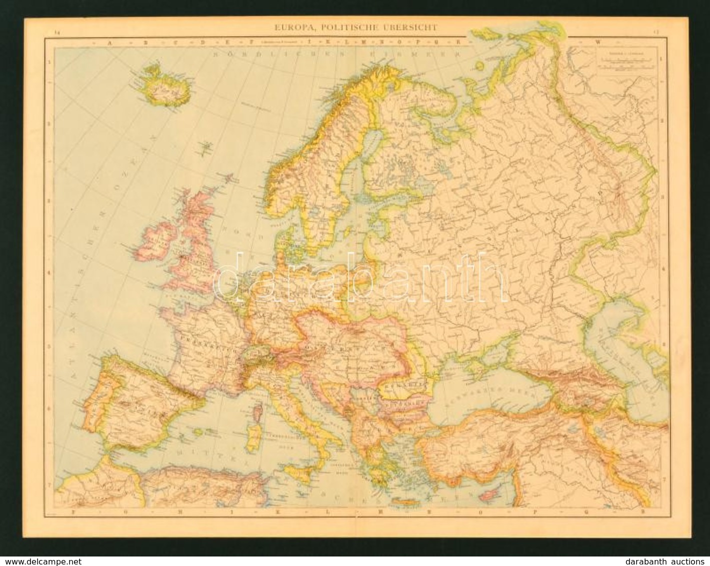 1886 Európa Politikai Térképe (Europa, Politische Übersicht), Paszpartuban, 39×51 Cm - Andere & Zonder Classificatie