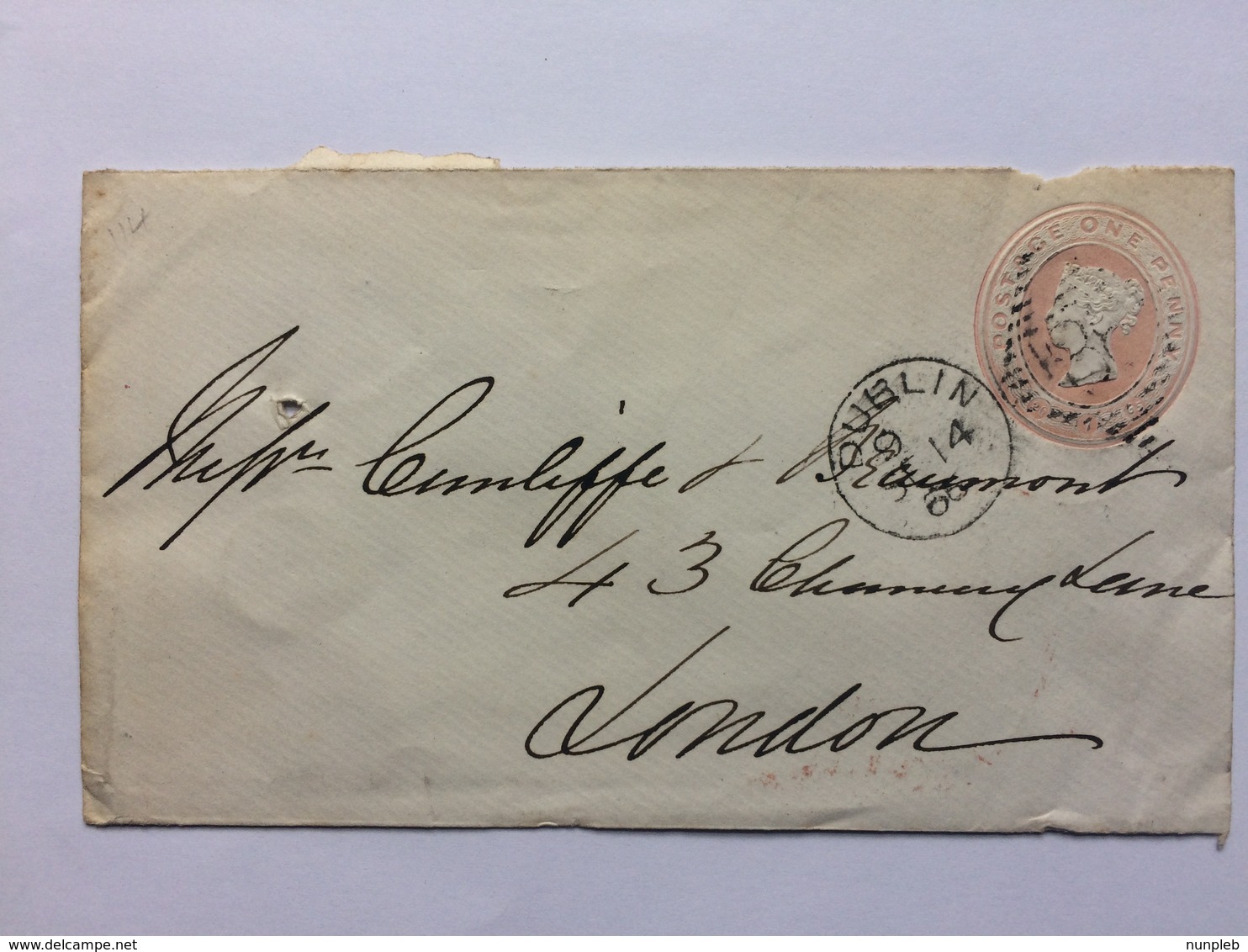 GB Victoria Penny Pink Prepaid Cover 1866 Dublin Duplex To London - Covers & Documents