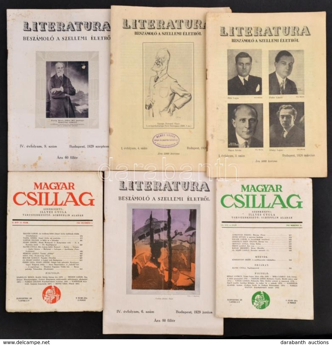 1926-1929 A Literatura C. Folyóirat 4 Száma. I. évf 3.; 4., IV. évf 6., 9. Számok + 1942-43 A Magyar Csillag Folyóirat K - Zonder Classificatie