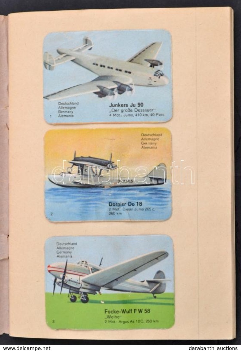 Cca 1930-1940 95 Db Gyűjtői Kártya, Közte állatokkal, Repülőgépekkel, Füzetbe Ragasztva, Változó állapotban. - Unclassified
