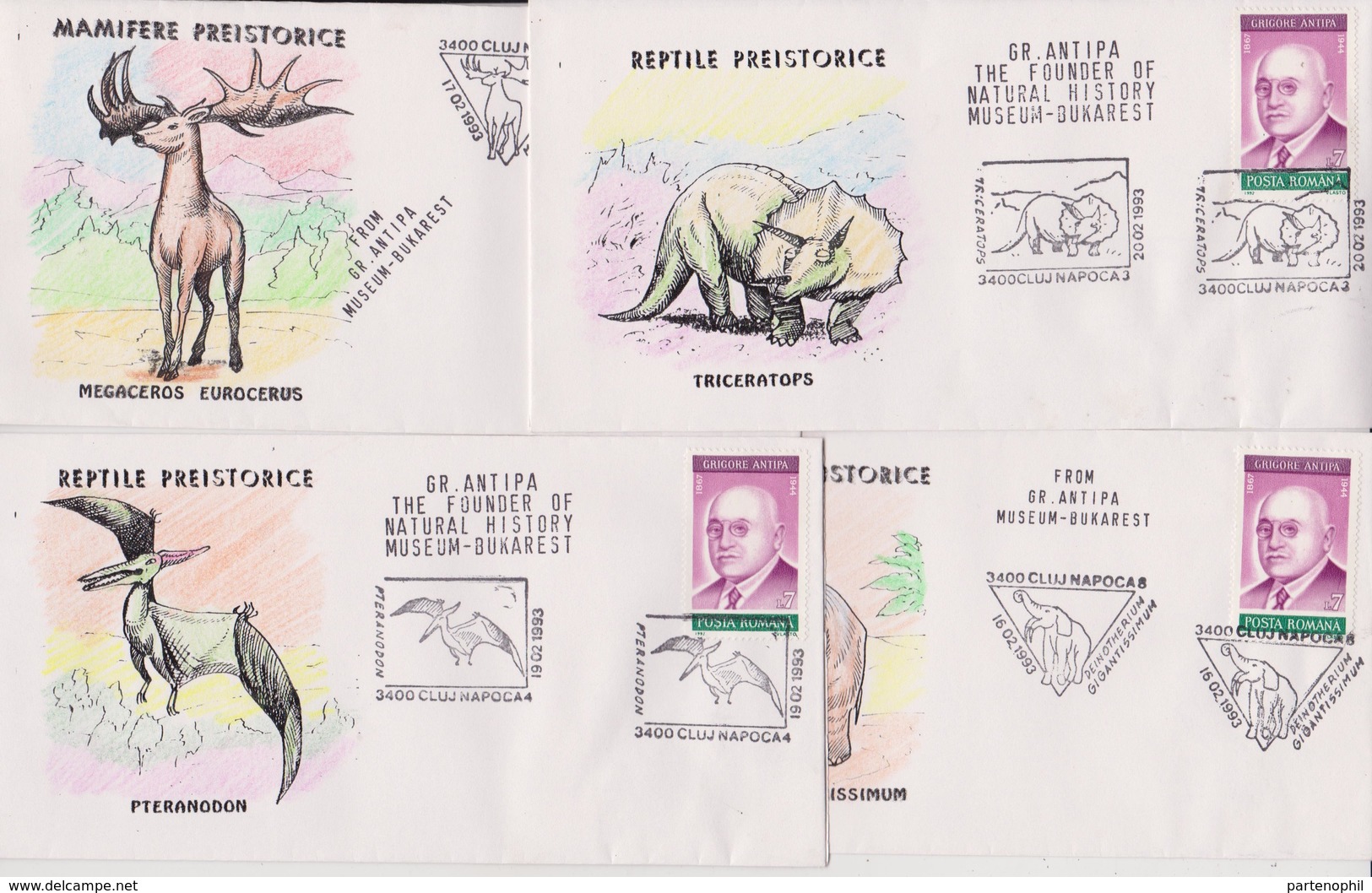 Romania 12 Covers Fossil Dinosauri Dinosaurs Prehistoric Animals - Preistorici