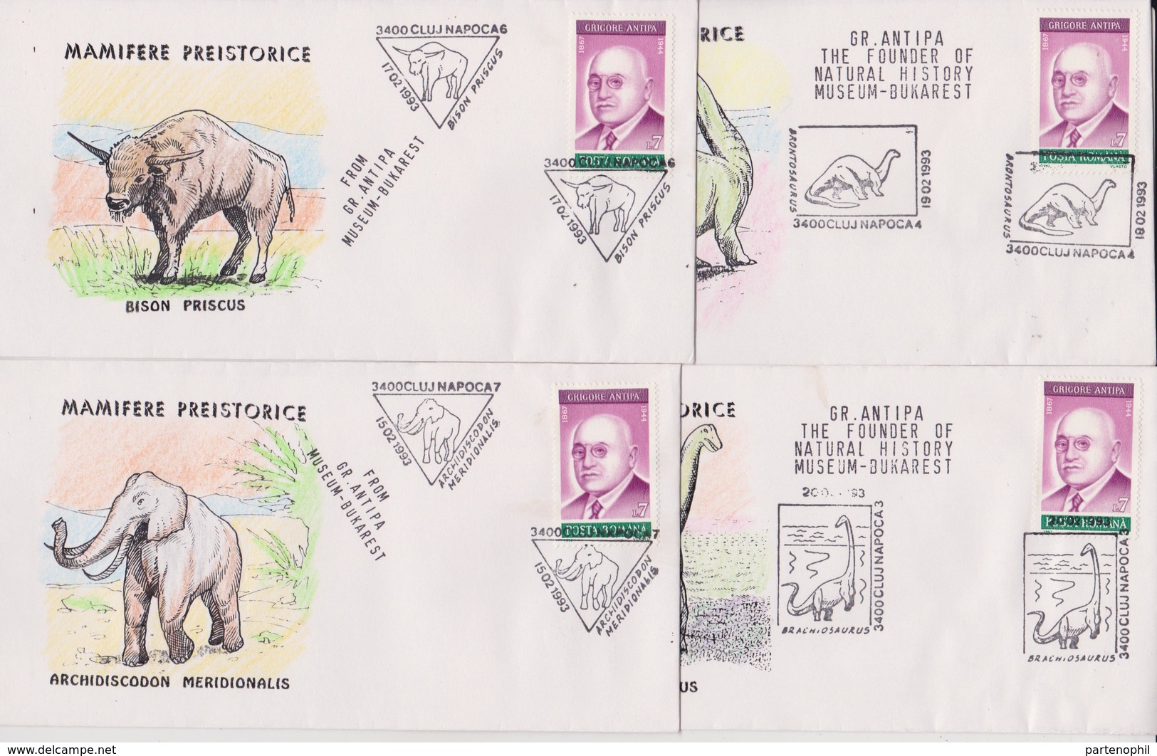 Romania 12 Covers Fossil Dinosauri Dinosaurs Prehistoric Animals - Preistorici