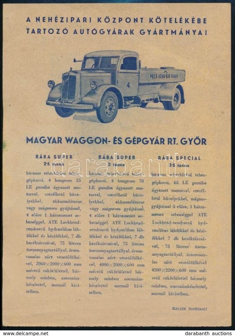 Cca 1946-1949 Győr, Magyar Waggon- és Gépgyár Rt. Rába Super 25 T.,3 T. és Special 35 T./Bp., Magyar Állami Vas-, Acél-  - Unclassified