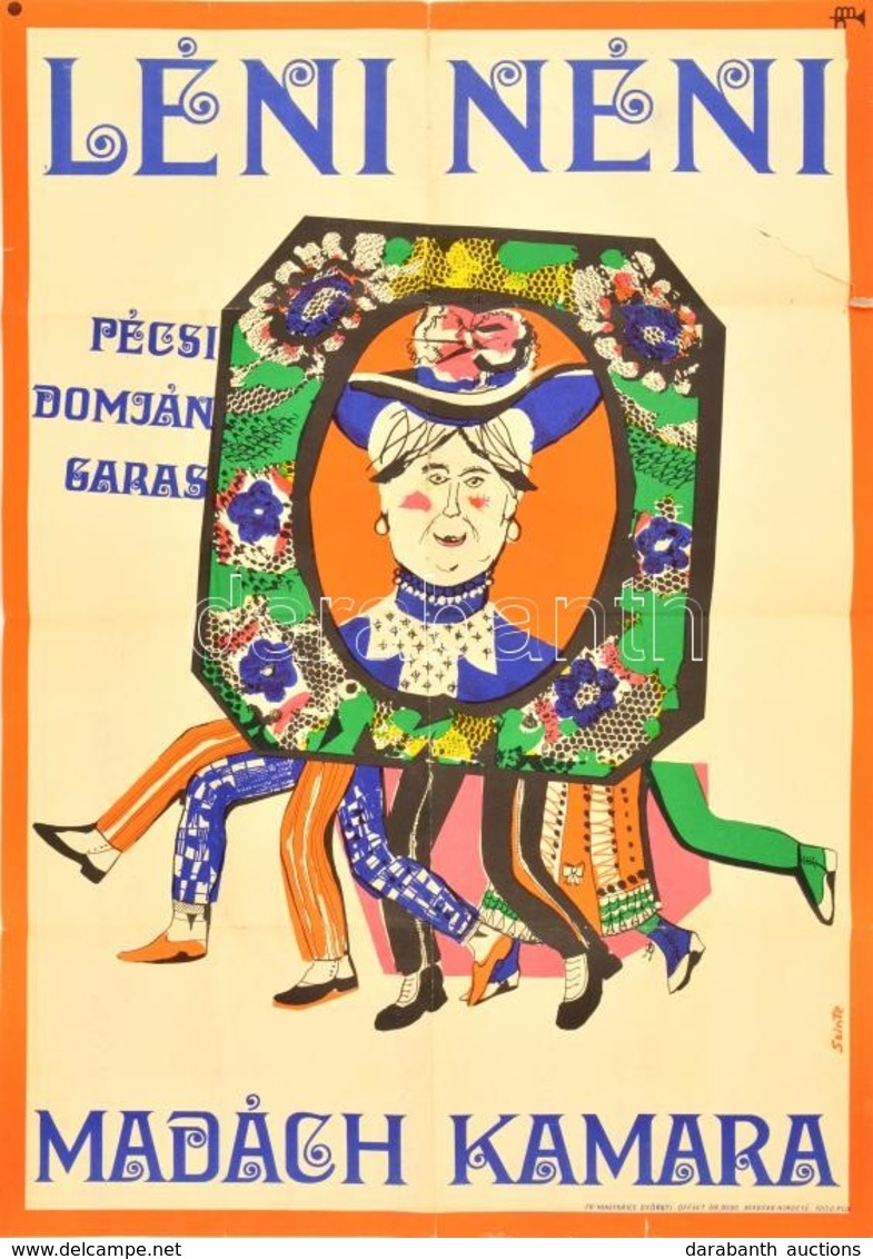 Szinte Gábor (1928-2012: Léni Néni, Madách Kamara, Színházi Plakát, Hajtott, Kis Szakadásokkal, 67×48 Cm - Andere & Zonder Classificatie