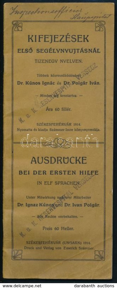 Kunos-Polgár: Kifejezések Első Segélynyújtásnál Tizenegy Nyelven. Székesfehérvár, 1914. Számmer Imre. K.k. Reservespital - Unclassified