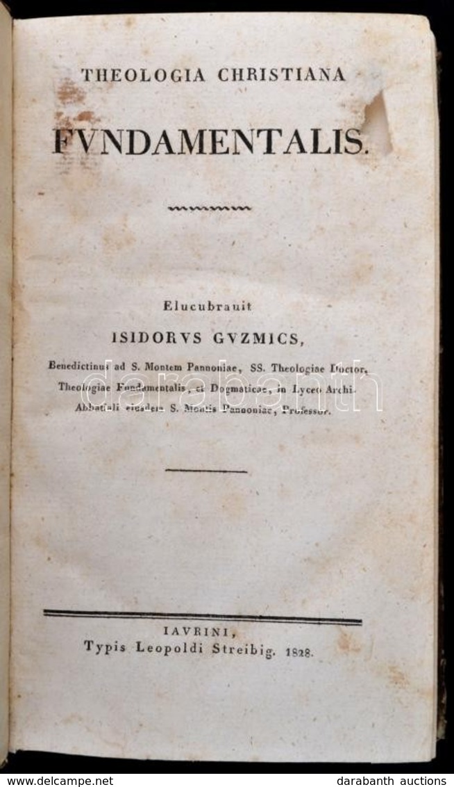 Gurmics Izidor - Theologia Christiana Fundamentalis
Jaurini, (Gyor), 1828. Streibig. XI. 2 Sztl. Lev., 440 P. Korabeli E - Unclassified
