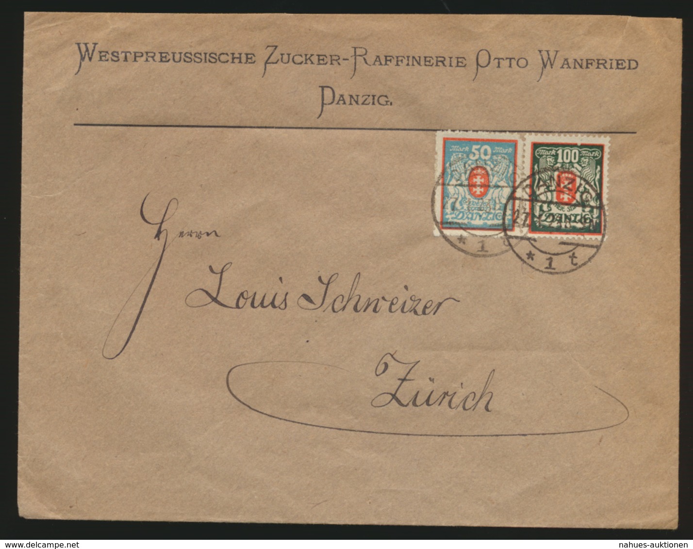 Danzig Infla Brief MIF Wappen Nach Zürich Schweiz 27.1.1923 - Sonstige & Ohne Zuordnung