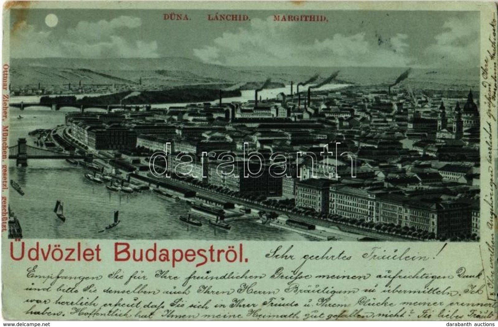 T2/T3 1898 Budapest, Duna, Lánchíd, Margit Híd. Ottmar Zieher Litho (EK) - Unclassified