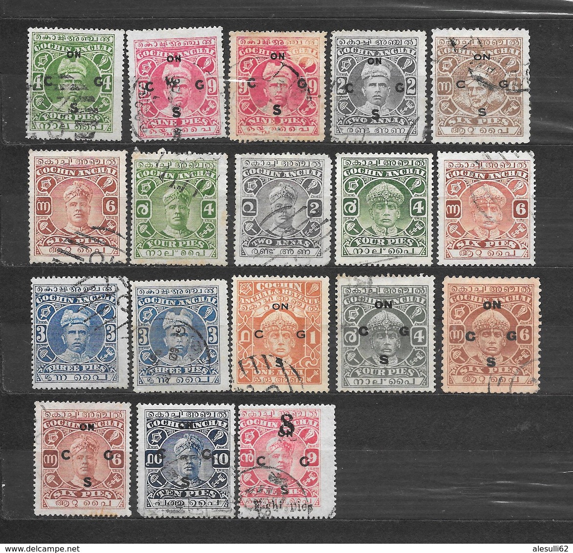 COCHIN ANGHAL   - INDIA - 18 STAMPS USATI Lot Lotto - Cochin