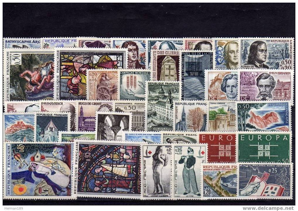 FRANCE ANNEE 1963, 38 Timbres Neufs MNH ** LUXE N° 1368 Au N° 1403 - 1960-1969