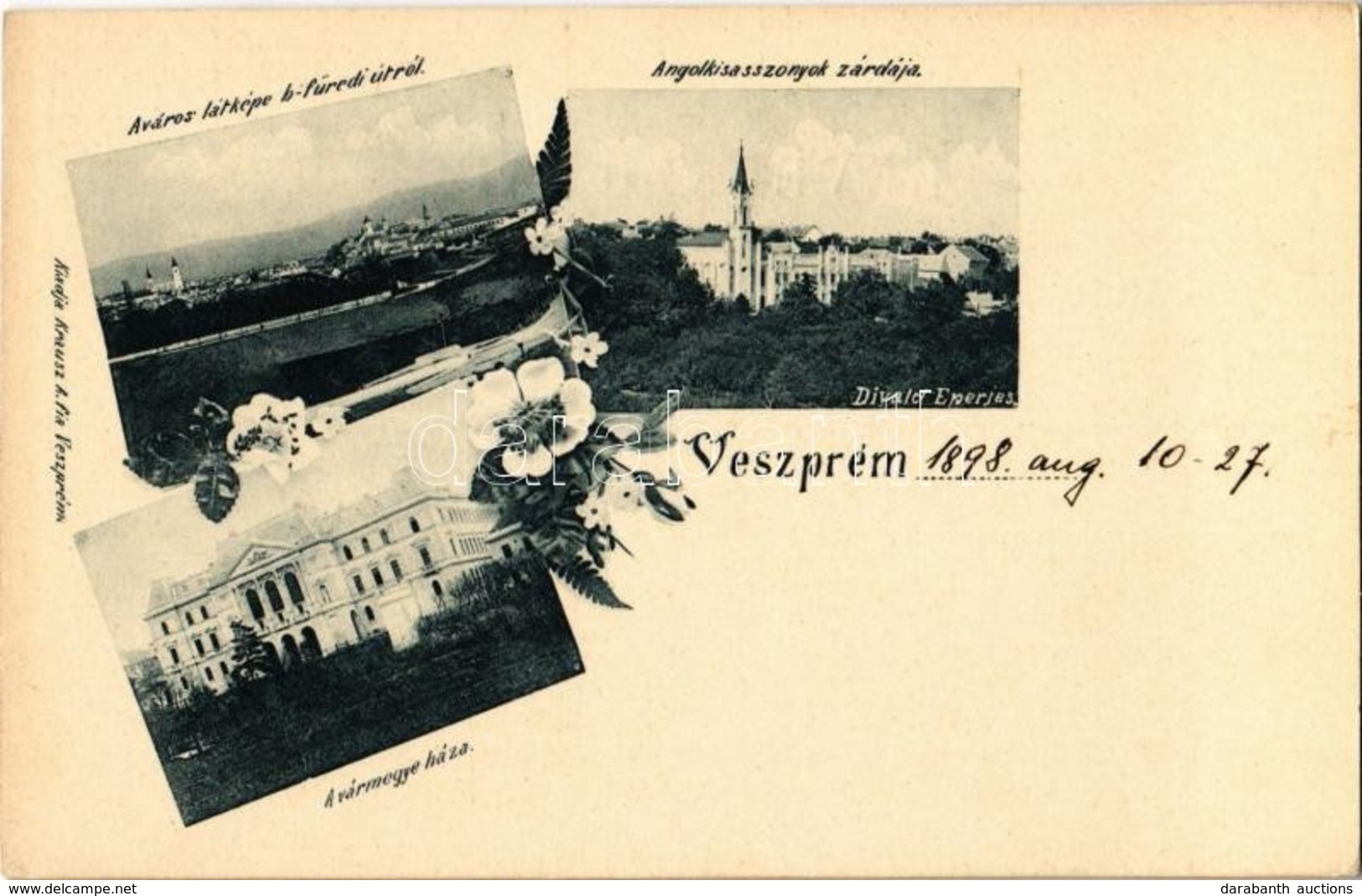 * T2/T3 1898 Veszprém, Látkép A Balatonfüredi útról, Angolkisasszonyok Zárdája, Vármegye Háza. Kiadja Krausz A. Fia, Flo - Sin Clasificación