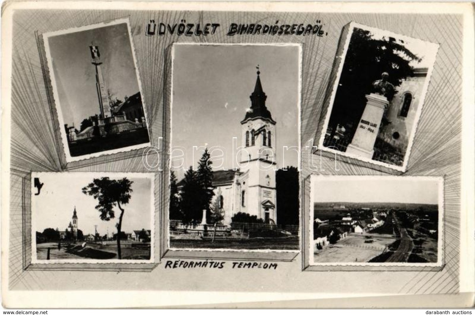 ** T2 Bihardiószeg, Diosig; Országzászló, Református Templom, Kossuth Lajos Szobor, üzlet, Fő Tér, Látkép / Hungarian Fl - Unclassified