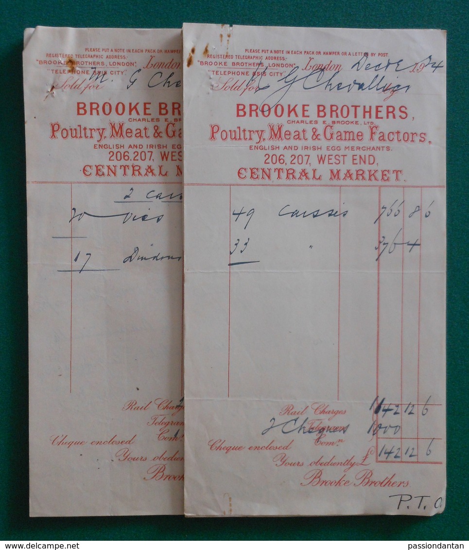 Dix-huit Documents Commerciaux à Entête De La Maison Brooke Brothers Sise à Londres - Années 1920 - Royaume-Uni