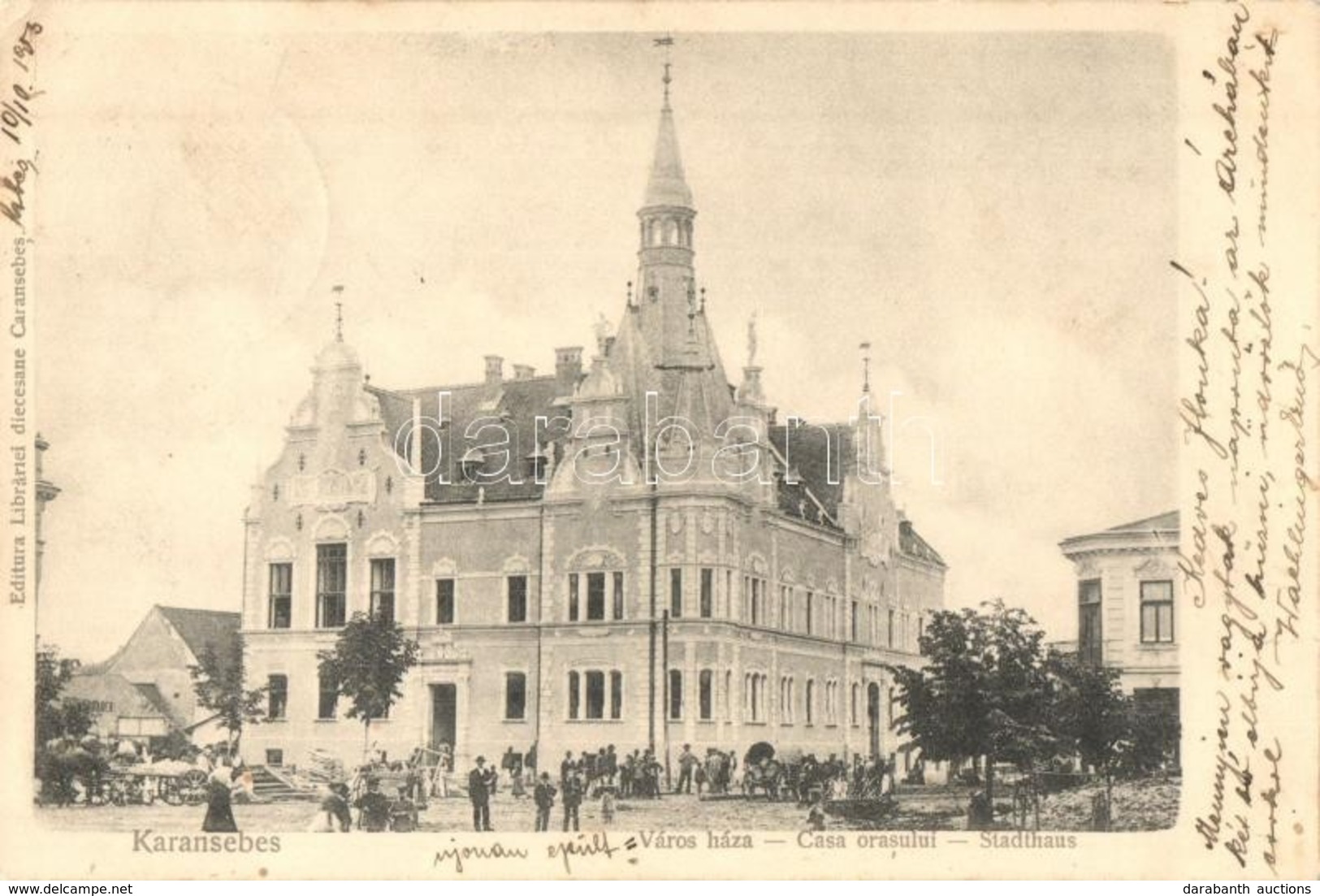 T2/T3 Karánsebes, Caransebes; Casa Orasului / Stadthaus / Városháza, Járdaépítés / City Hall, Pavement Construction (EK) - Zonder Classificatie