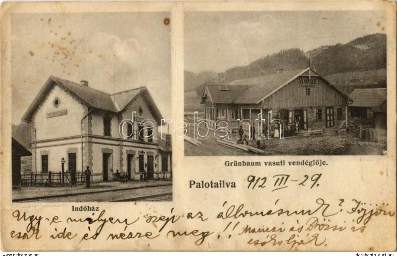 T3 1912 Palotailva, Lunca Bradului; Indóház, Vasútállomás, Grünbaum Vasúti Vendéglője, étterem / Bahnhof / Railway Stati - Unclassified