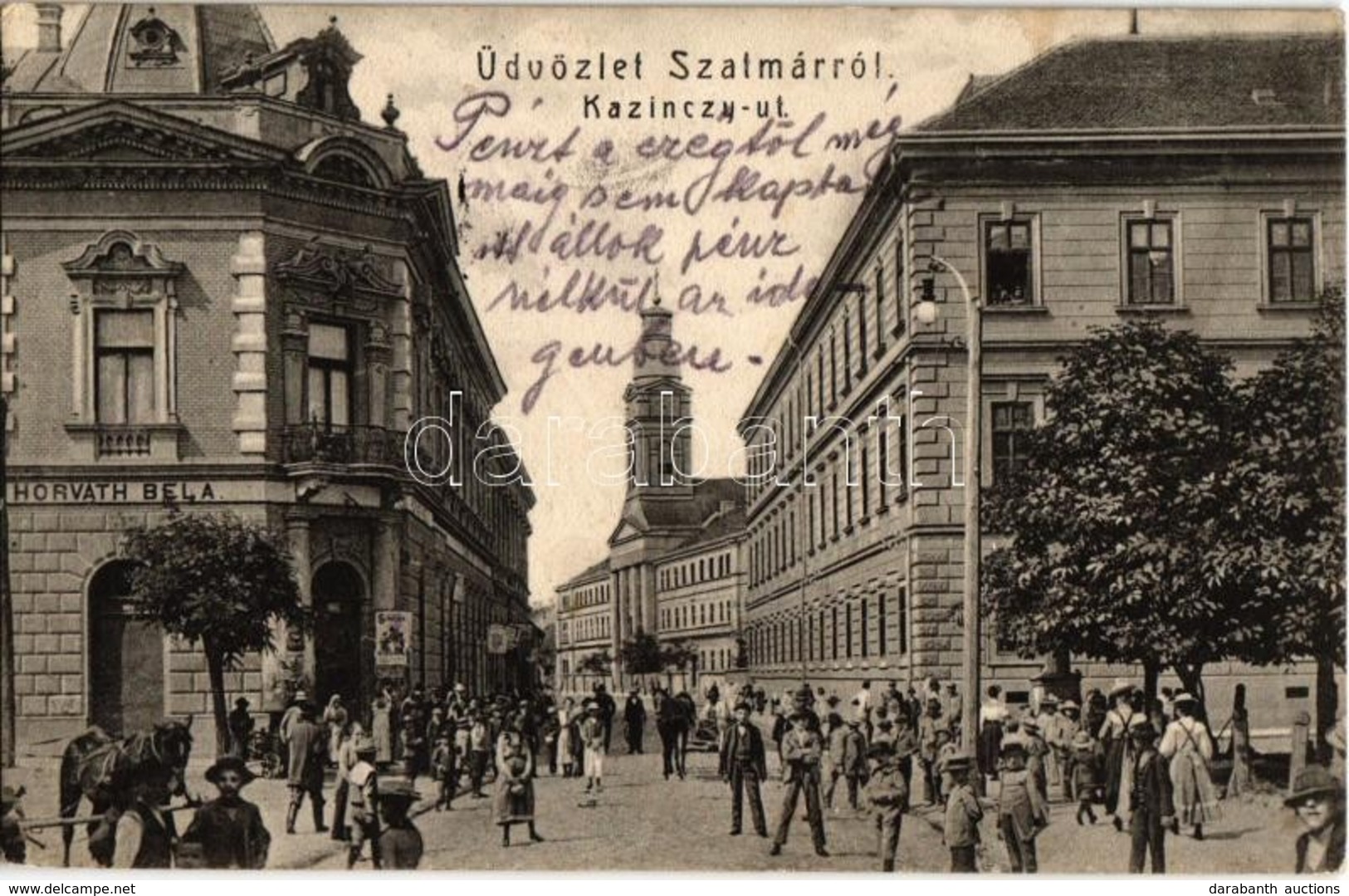 T2 1906 Szatmárnémeti, Szatmár, Satu Mare; Kazinczy út, Horváth Béla üzlete / Street View, Shops - Unclassified
