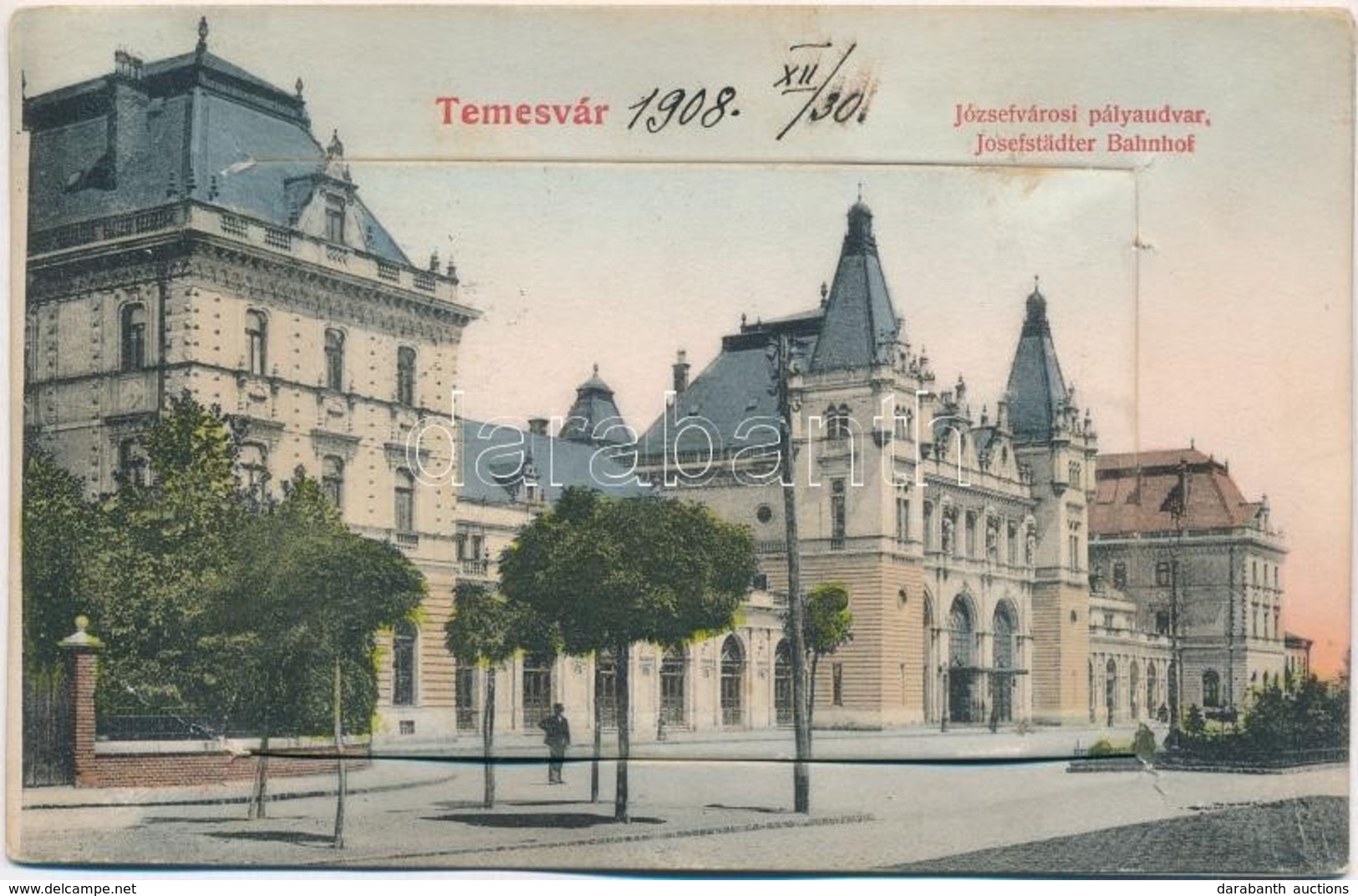 T2 Temesvár, Timisoara; Józsefvárosi Pályaudvar, Vasútállomás Leporellolap Belül A Zsinagógával / Railway Station, Lepor - Unclassified