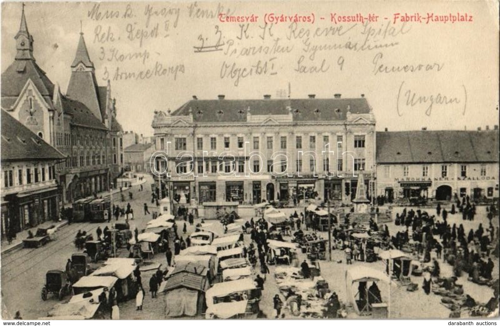 T2/T3 1915 Temesvár, Timisoara; Gyárváros, Kossuth Tér, Piaci árusok, Villamos, Weisz Sándor, Wilhelm Fülöp, Iggfler Jak - Ohne Zuordnung