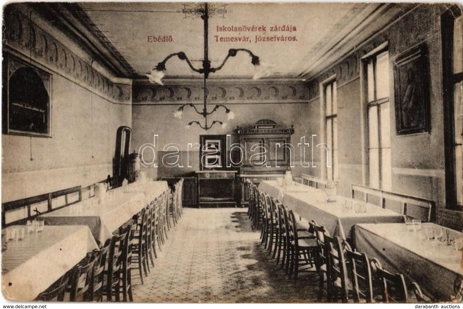 * T2/T3 1911 Temesvár, Timisoara; Józsefvárosi Iskolanővérek Zárdája, Ebédlő, Belső / Iosefin, Nunnery Interior, Dining  - Unclassified