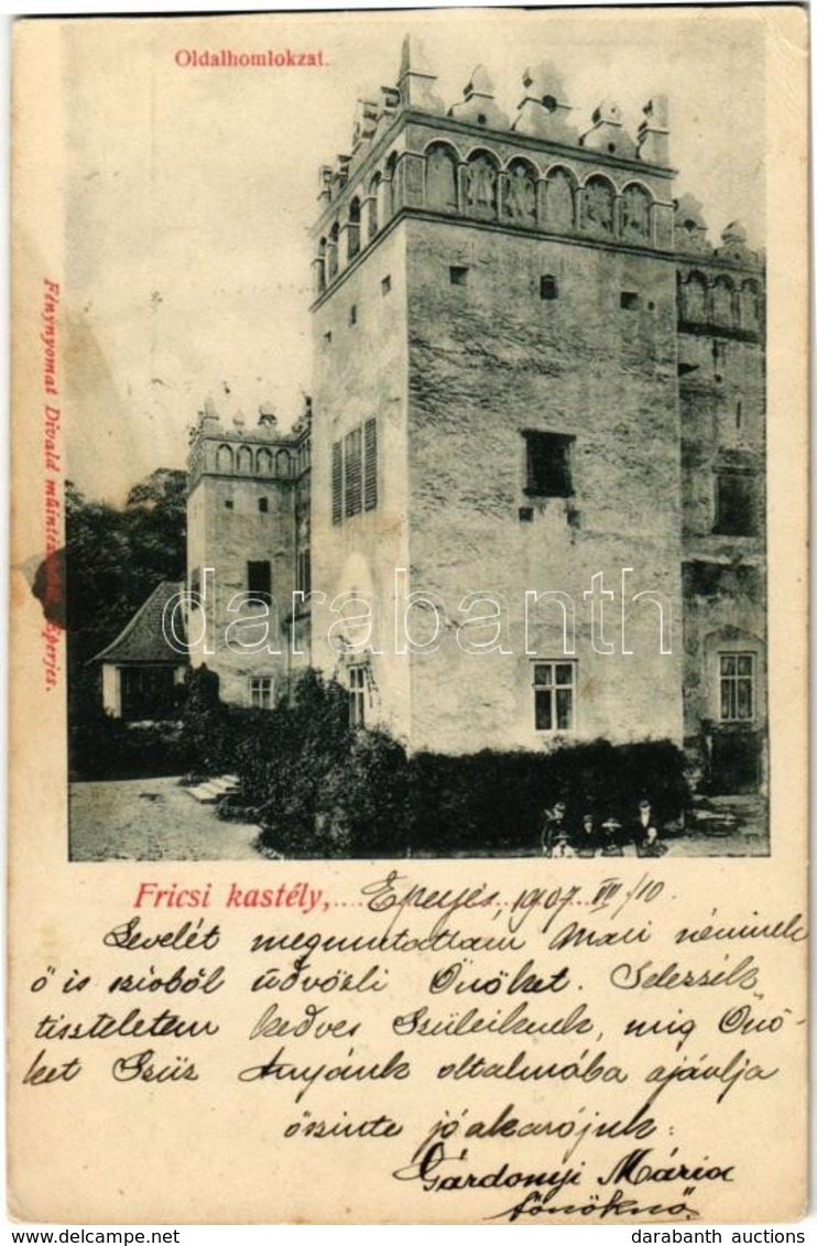 T4 1907 Frics, Fricovce; Bertóthy Kastély. Fénynyomat Divald Műintézetéből / Castle (vágott / Cut) - Zonder Classificatie