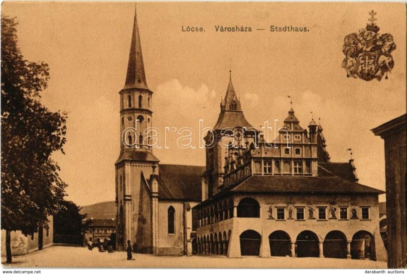 * T2 1911 Lőcse, Levoca; Városháza, Címer. Kiadja  Braun Fülöp / Stadthaus / Town Hall, Coat Of Arms - Zonder Classificatie