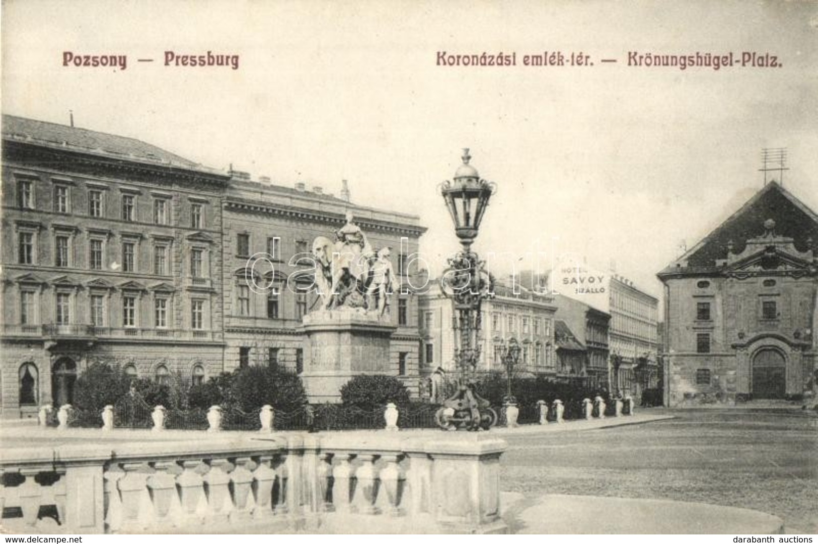 T2 Pozsony, Pressburg, Bratislava; Koronázási Emlék Tér, Savoy Szálló / Square, Monument, Hotel - Zonder Classificatie