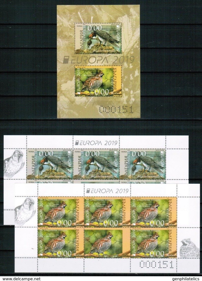 Europa CEPT 2019 BULGARIA Protected Birds - Imperf. S/S + 2 Imperf. Sheets (No Face Value) MNH - Unused Stamps