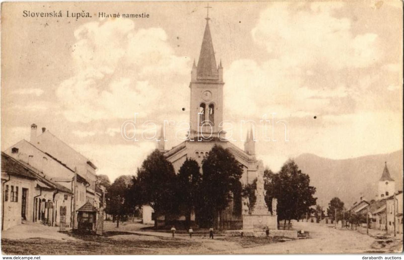 T4 1922 Zólyomlipcse, Slovenská Lupca; Hlavné Námestie / Fő Tér, Evangélikus Templom / Main Square, Lutheran Church (lyu - Zonder Classificatie