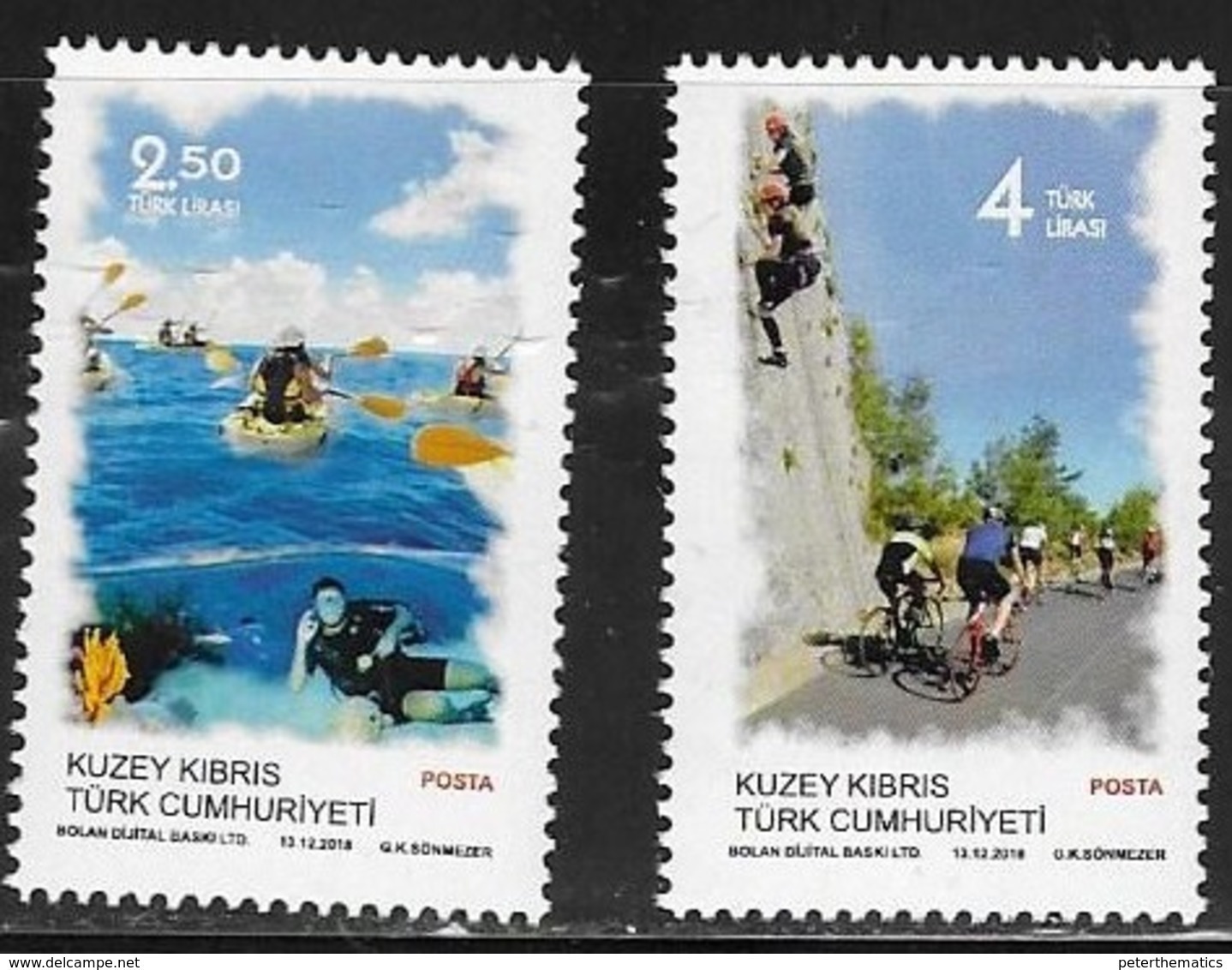 TURKISH CYPRUS,  2018, MNH,SPORTS, CYCLING, DIVING, CANOEING, CORALS, 2v - Cycling
