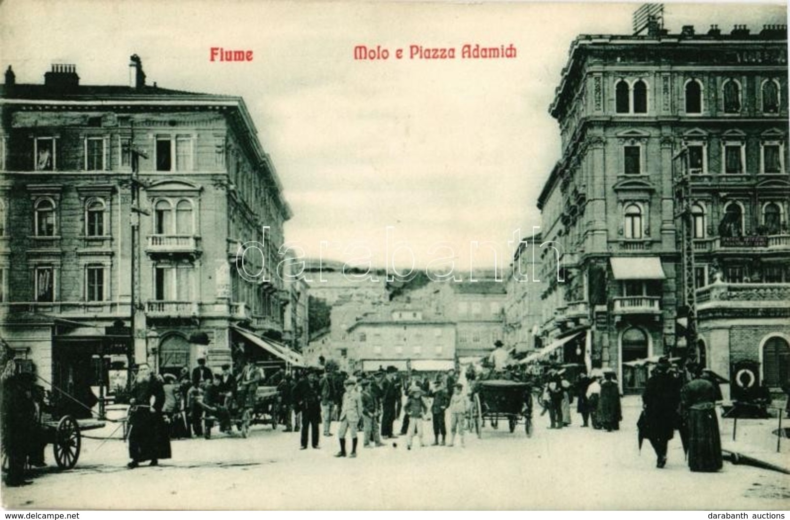 T2 1908 Fiume, Rijeka; Molo E Piazza Adamich. Marie Stedul 10. / Molo, Square, Crowd - Unclassified