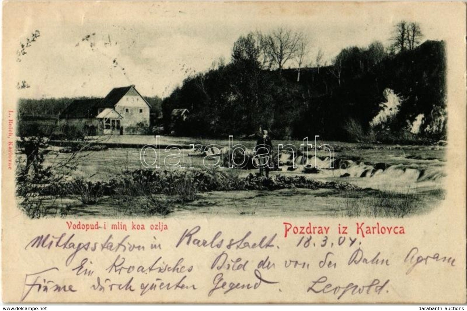 T2 1904 Károlyváros, Karlovac; Vízesés és Malom / Vodopud I Mlin Koa Ozlja / Waterfall, Mill 'Fiume-Zágráb 64. Sz.' Mozg - Unclassified