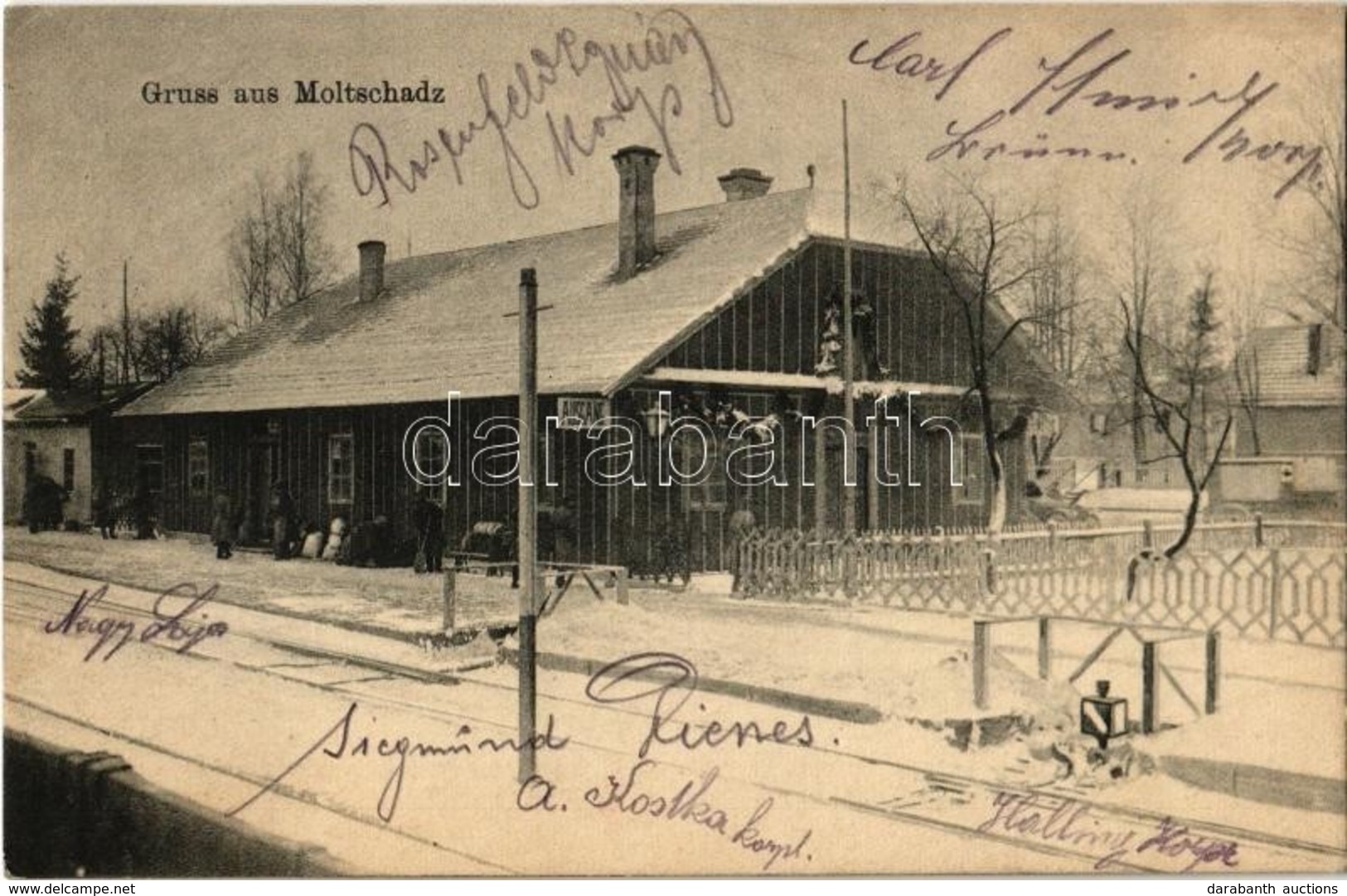 T2 1916 Molchad, Moltschadz; Bahnhof / Railway Station In Winter + K.u.K. Etappen ... Magazin' - Non Classificati