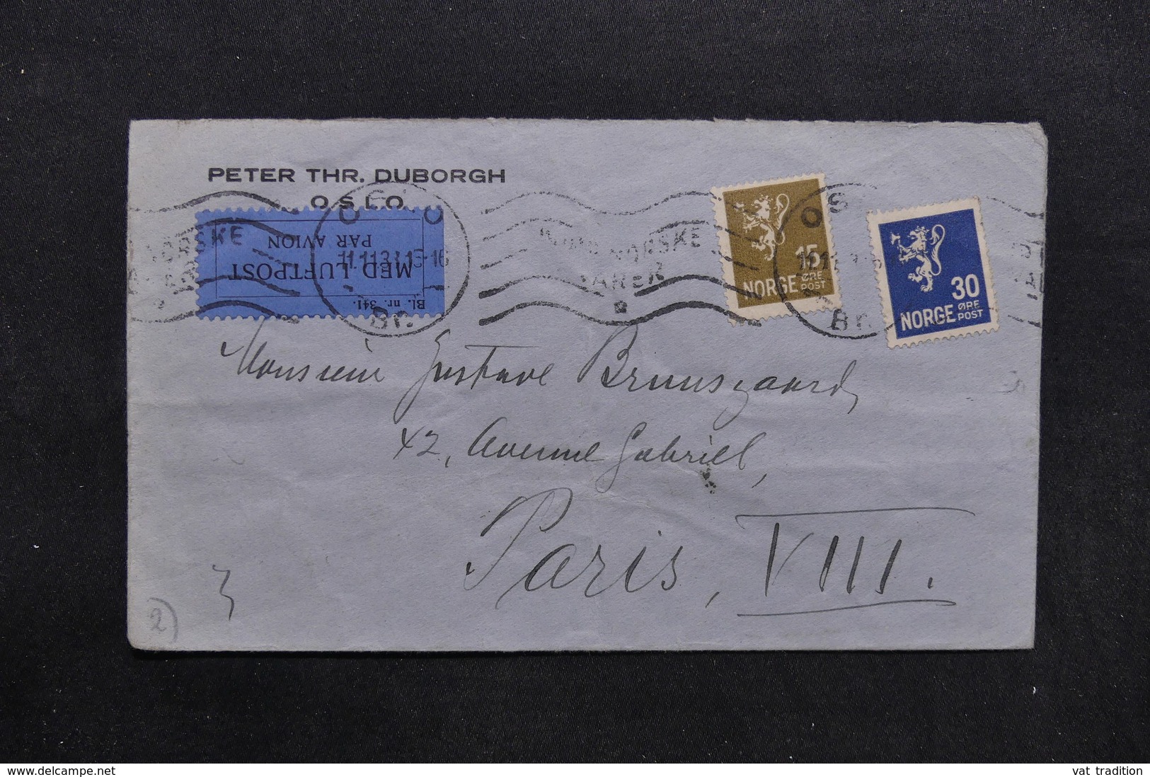 NORVÈGE - Enveloppe Commerciale De Oslo En 1933 Pour La France Par Avion , Affranchissement Plaisant - L 32360 - Lettres & Documents