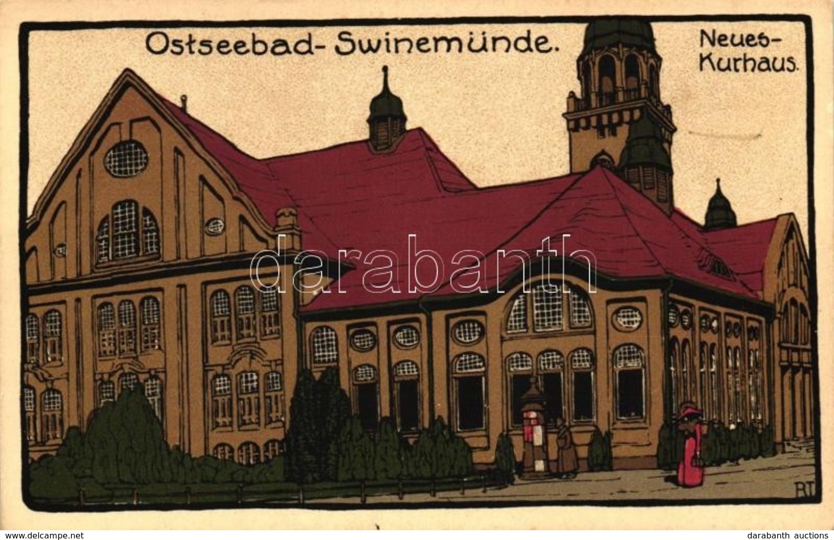 ** T1 Swinoujscie, Ostseebad Swinemünde; Neues-Kurhaus / Spa, Künstler-Stein-Zeichnung Litho - Unclassified