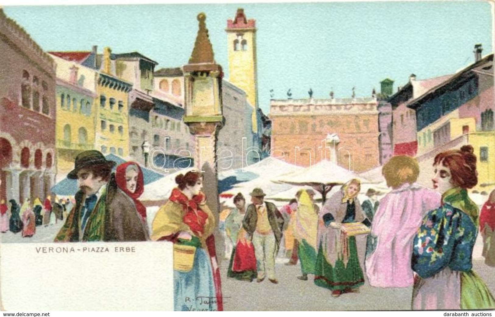 ** T2/T3 Verona, Piazza Delle Erbe / Market Square, Litho S: R. Tafuri (EK) - Unclassified